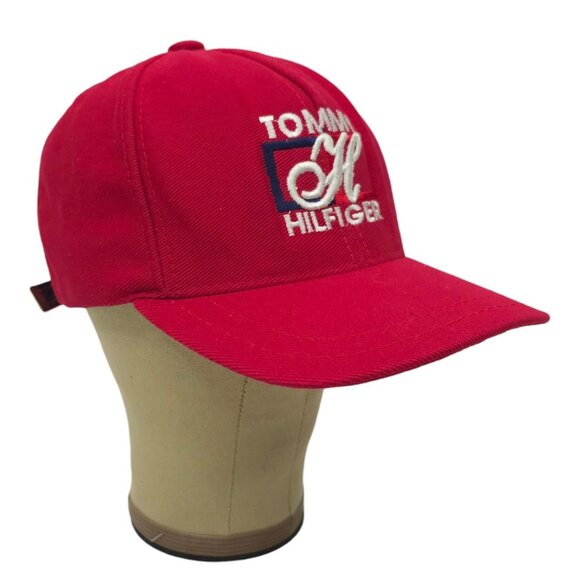 Tommy Hilfiger Spell Out Strapback Cap Embroidered Vintage 90s Baseball Hat Red - Picture 3 of 13